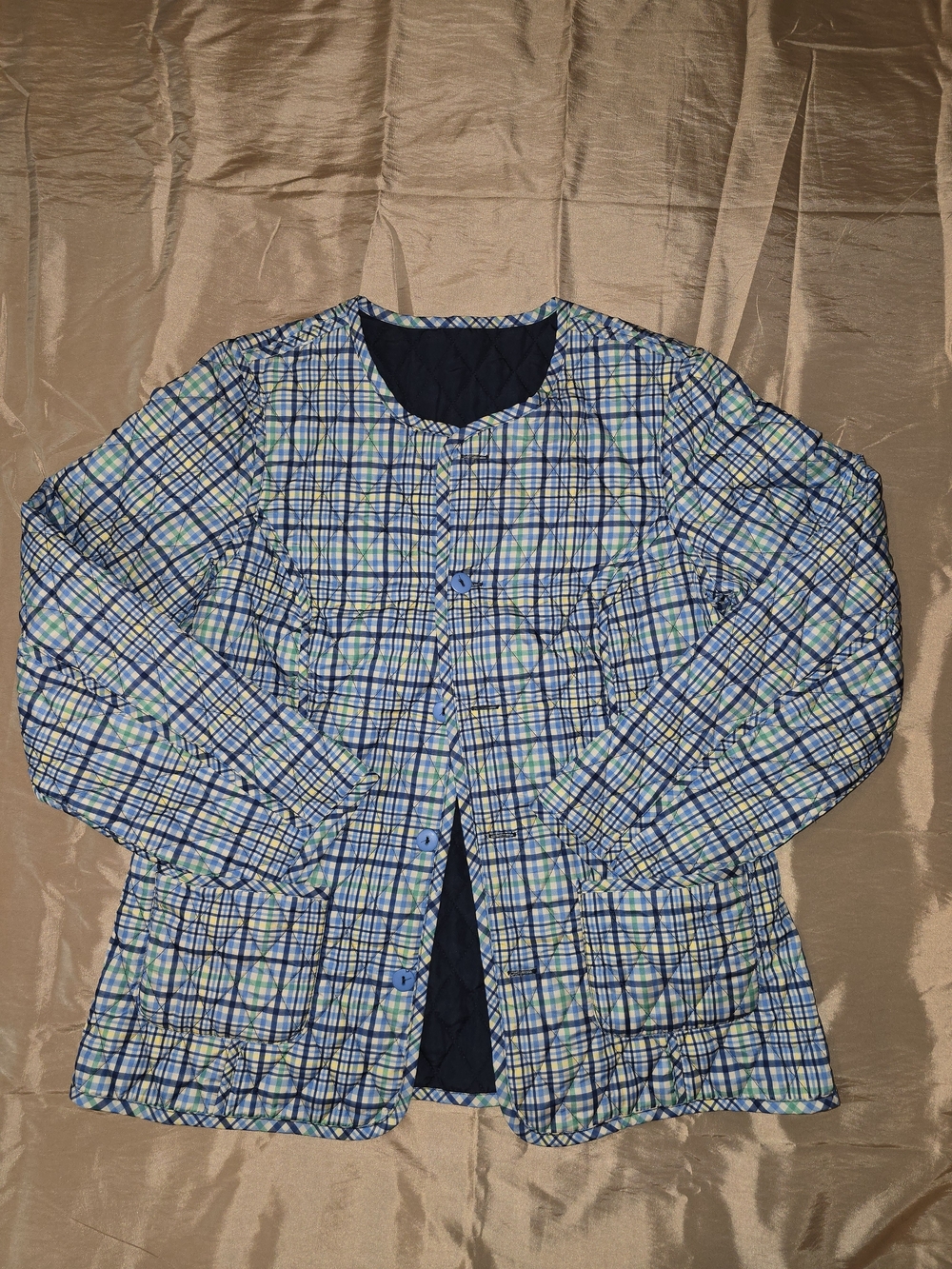 Appleseed's Blue & Green Plaid Lightweight Reversible Quilted Jacket
